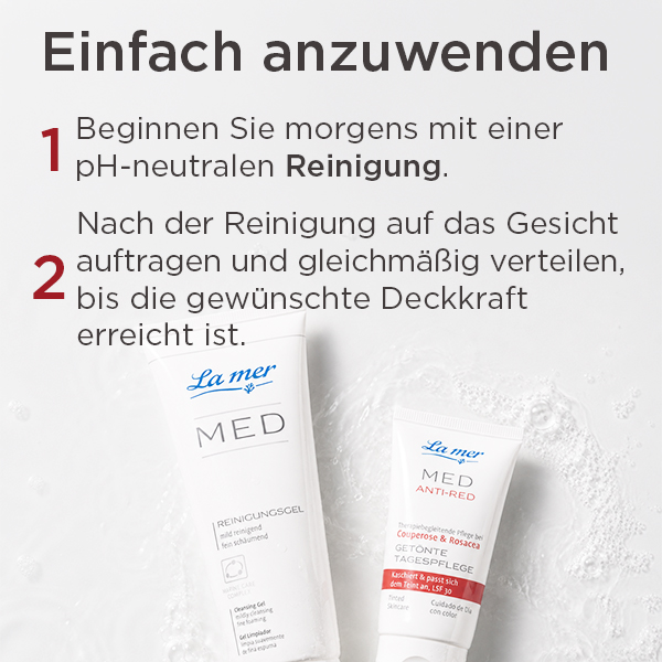 Anwendung der MED Anti-Red getönten Tagespflege nach der Gesichtsreinigung