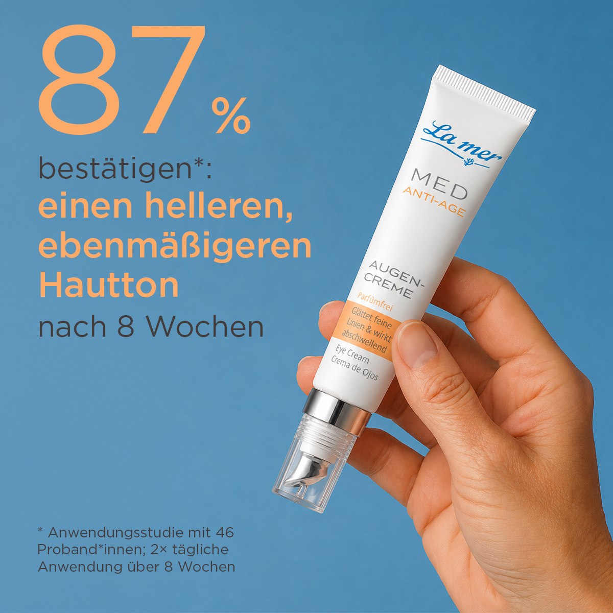 La mer MED Anti-Age Augencreme – 87 % bestätigen einen helleren und ebenmäßigeren Hautton nach 8 Wochen