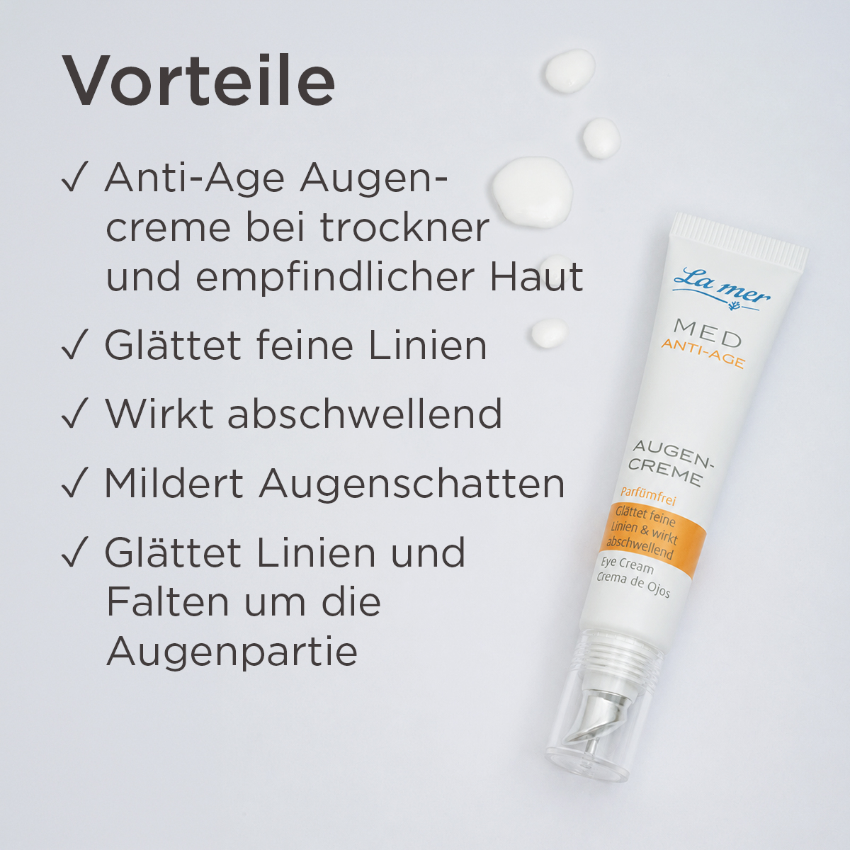 Vorteile der La mer MED Anti-Age Augencreme gegen feine Linien, Fältchen, Augenschatten und Schwellungen