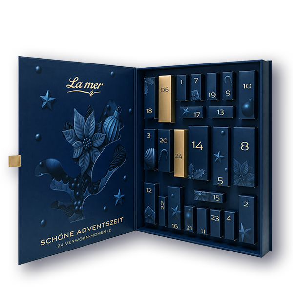 Dunkelblauer La mer Adventskalender mit weihnachtlichen Illustrationen und 24 Verwöhn-Momenten