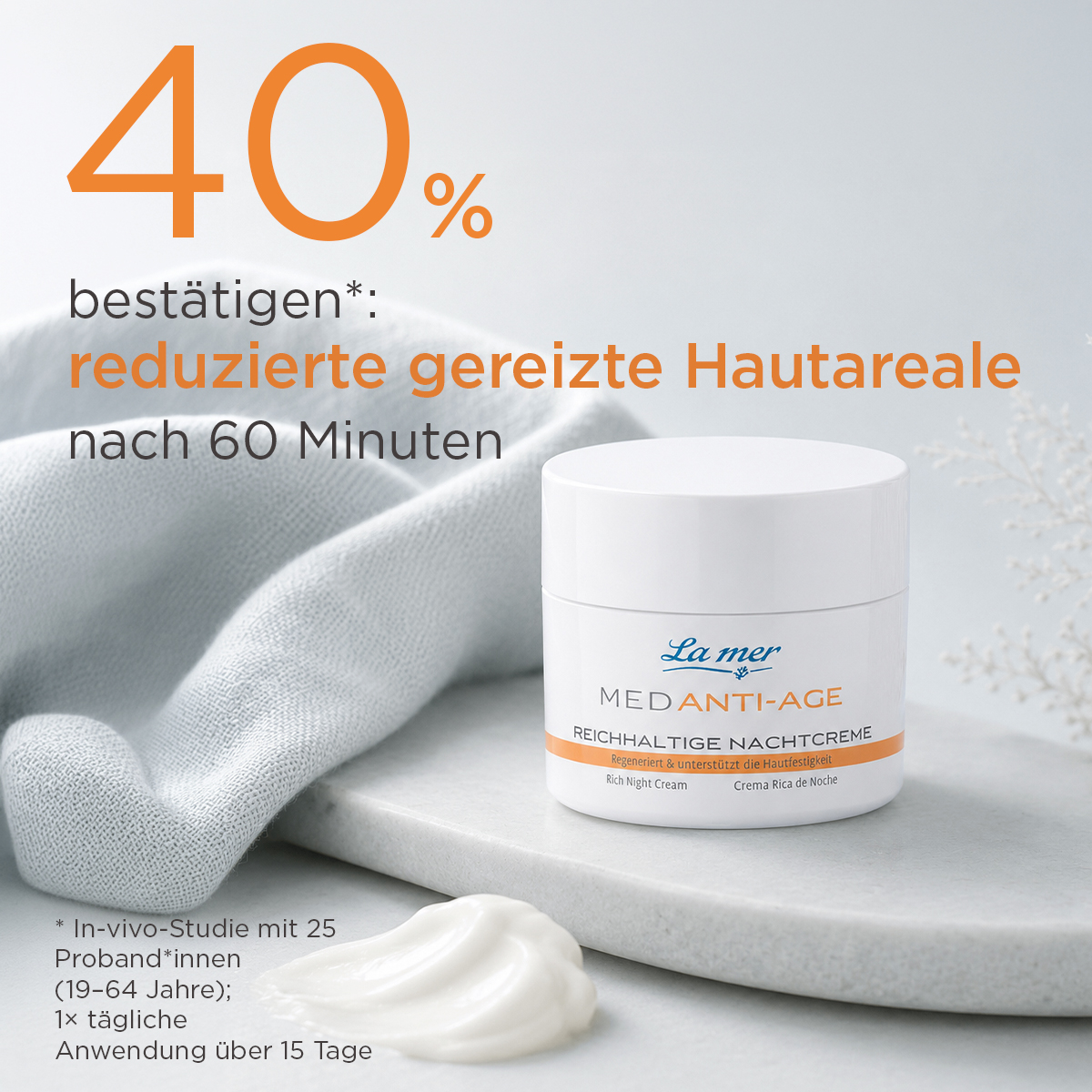 La mer MED Anti-Age Nachtcreme – 40 % bestätigen reduzierte gereizte Hautareale nach 60 Minuten