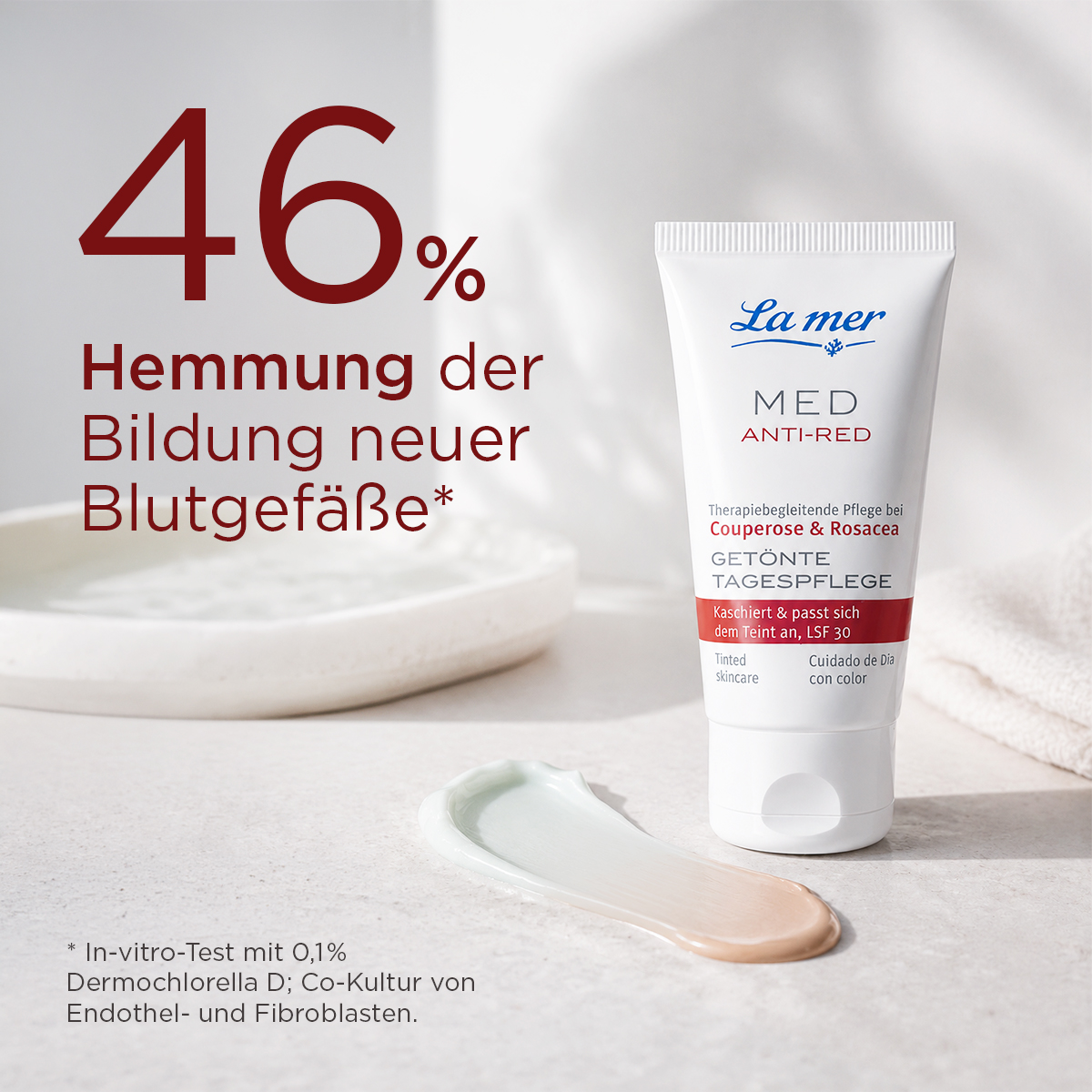 La mer MED Anti-Red Tagespflege – 46 Prozent Hemmung der Bildung neuer Blutgefäße im In-vitro-Test