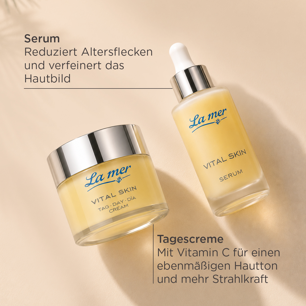 Vital Skin Serum und Tagescreme von La mer für Altersflecken, ebenmäßigen Hautton und mehr Strahlkraft