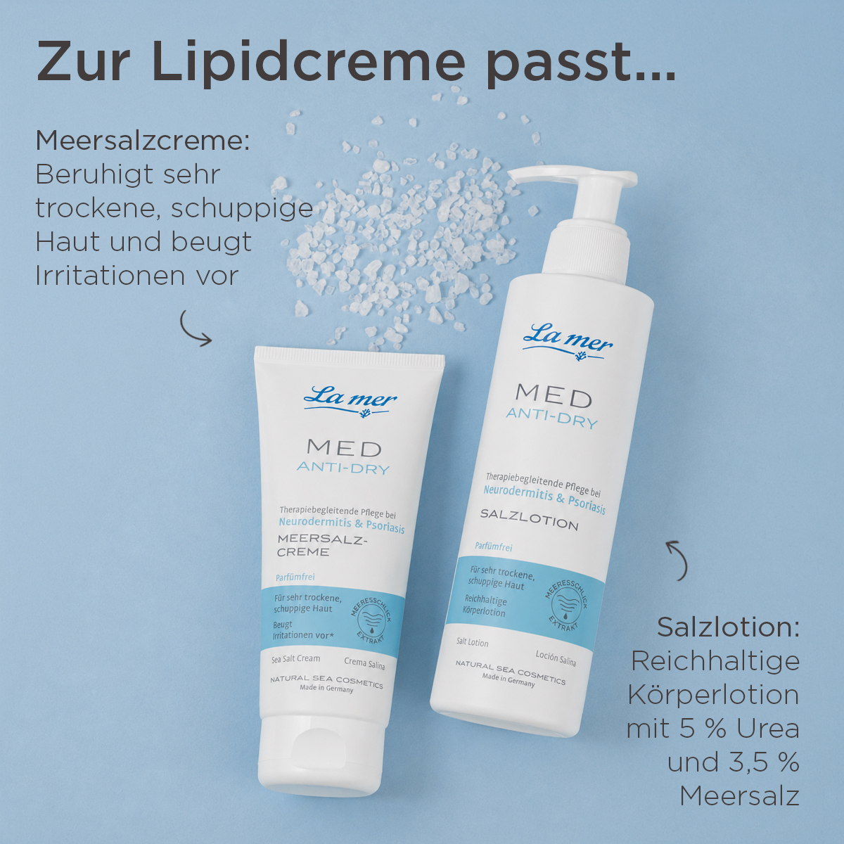 La mer MED Anti-Dry Lipidcreme mit Meersalzcreme und Salzlotion für sehr trockene, schuppige Haut
