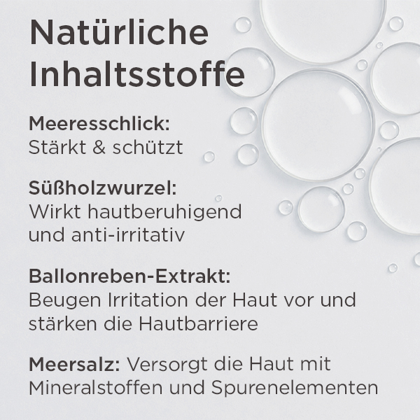Inhaltsstoffe der MED Anti-Dry Meersalzcreme mit Meeresschlick, Süßholzwurzel, Ballonreben-Extrakt und Meersalz