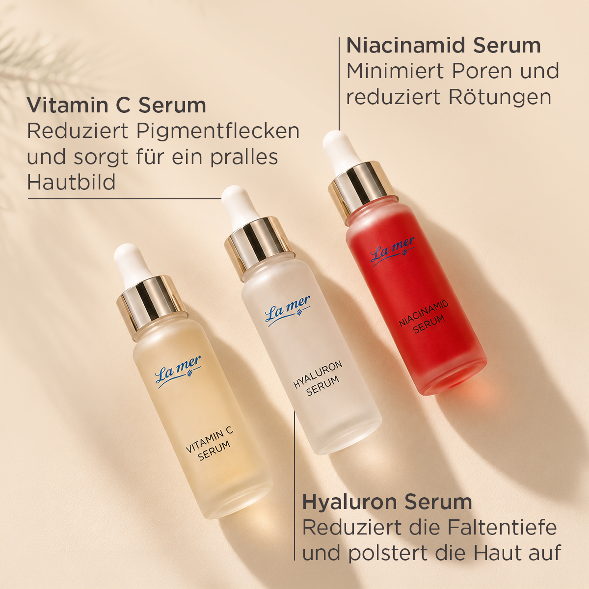 Wirkstoffseren mit Vitamin C, Hyaluron und Niacinamid von La mer für Pigmentflecken, Falten, Poren und Rötungen