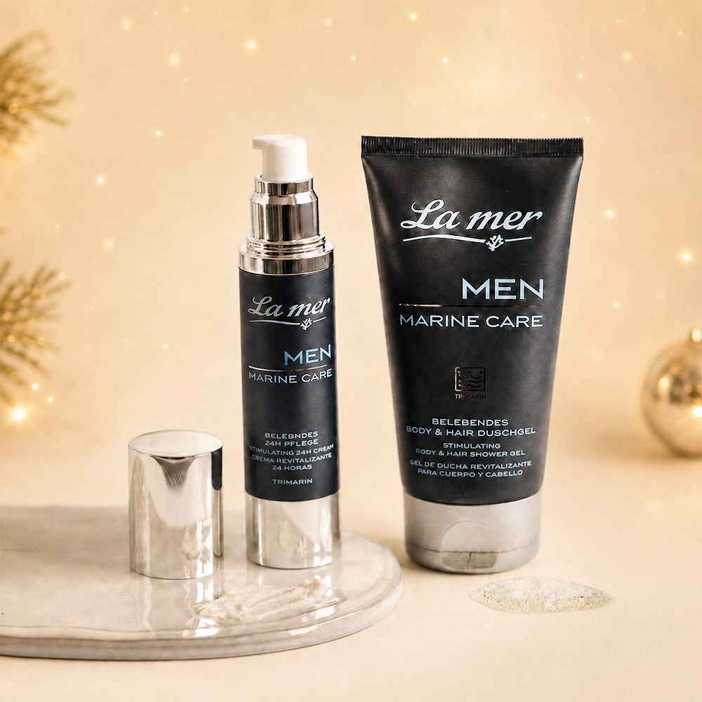 La mer Men Marine Care Pflegeset für Männer mit belebender 24H Gesichtspflege und Body & Hair Duschgel